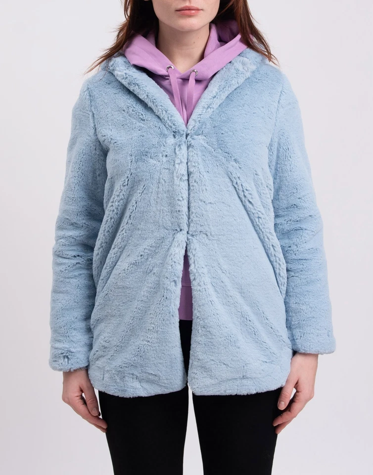 GEORGE J. LOVE Faux Fur Short Coat Size XS Hook & Eye Hooded Made in Italy - Image 4 of 4