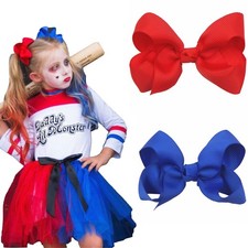 AUOCATTAIL 2pcs Red Blue Ribbon Bow Hair Clip, Clown Hair Accessories 3 Inche...