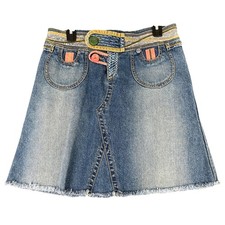 Cabi Carol Anderson Boho Western Denim Skirts Embroidered Frayed Hem 8 Womens