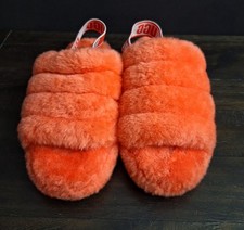 UGG FLUFF YEAH SLIDE Slingback Sheepskin Slippers Coral Women's US 6
