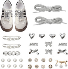 34Pcs Flower Shoe Charms for Sneakers Girls, Shoe Lace Charms Clips, Pearl Bows