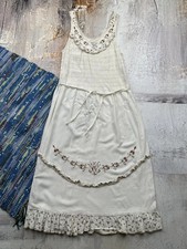 Y2K White Boho Maxi Dress Embroidered Floral Ruffle Cottagecore Women’s Dress