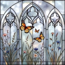 Butterfly Floral Shower Curtain - Colorful Stained Glass Design 20260317 150656 