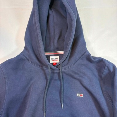 Tommy Jeans Mens Medium M Navy Blue Pullover Hoodie Small Flag Logo Sweatshirt