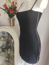 Collusion Black Ribbed Mini Strappy Dress Full Length Side Zip Party Wiggle UK10