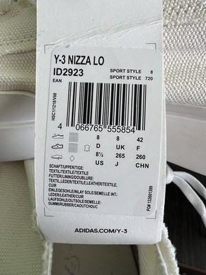 ADIDAS x YOHJI YAMAMOTO Y-3 NIZZA LOW WHITE SIZE US 8.5 UK 8 EU 42