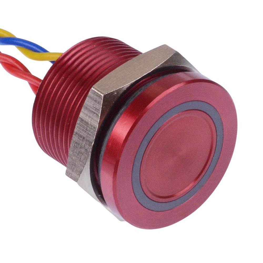 PBAR9AF6000A0S APEM Red LED 5VDC Momentary NO 19mm Piezo Switch Prewired IP68