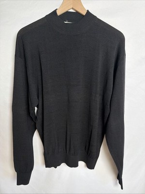 Vintage Va Bene Sweater Men Black Silk Blend Mock Neck - Size L