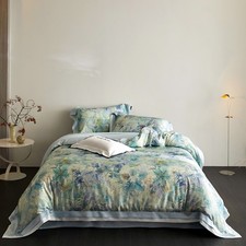 European Bedding Set Cotton Silk Printing Duvet Cover Flat Sheet 2 Pillowcases
