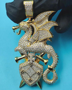 Authentic 3.50Ct Round Good Cut Natural Moissanite Dragon Pendant 14K Yellow Gold Plated