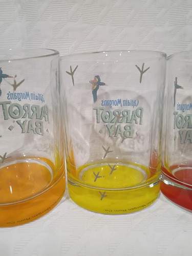 4 VTG Captain Morgan Parrot Bay Spiced Rum Double Rocks Colored Bottom Glasses - Picture 9 of 17