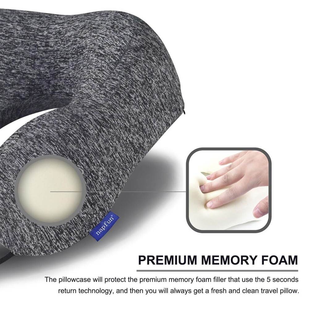 Premium Memory Foam Travel Neck Pillow for Airplane Comfort and Head Support