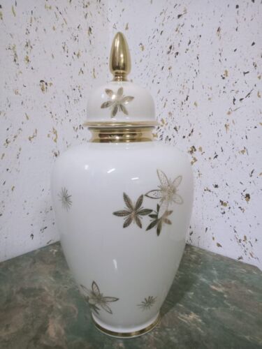 Jarrón de flores/jarrón de cerámica bordado blanco y dorado - Imagen 1 de 16