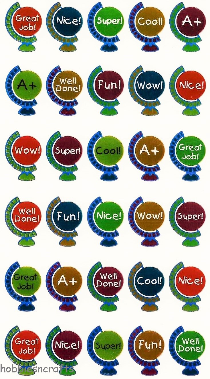 GLOBE REPEATS CAPTIONS Sticko Metallic Stickers - College UNI School