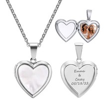 VNOX Women Custom Photo Name Heart Locket Necklaces Openable Shell Pendants