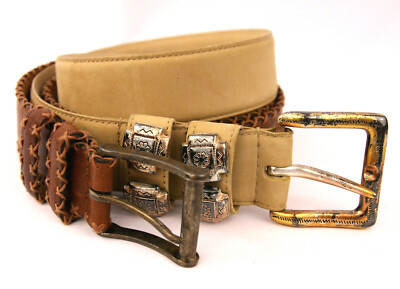 Kenneth Cole Antiqued Western Whip Stitch Leather Belts M 