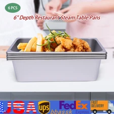 6PCS Full Size 6" Depth Restaurant Steam Table Pans Stainless Steel Buffet Pan