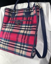 Draper James Pink Navy Blue Plaid Leather Tri...