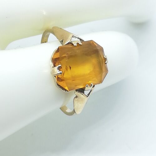 Art Deco Style Citrine Emerald-Cut Solitaire Ring 9ct Yellow Gold - Size H - Picture 11 of 16