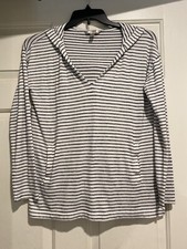 Banana Republic Luxespun Hoodie Women  s Small Black White Striped B110
