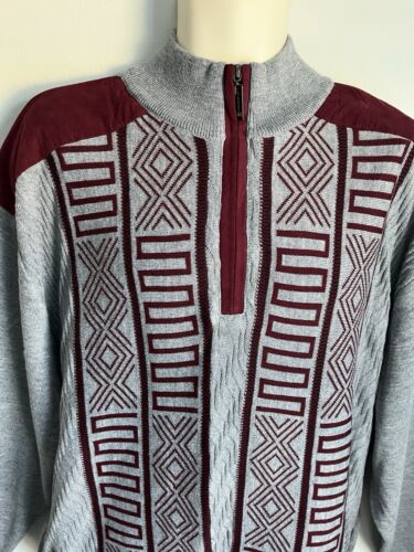 New Bagazio Men’s Gray / Burgundy Print Quarter Zip Long Sleeve Elbow Patch 2XL - Picture 3 of 10