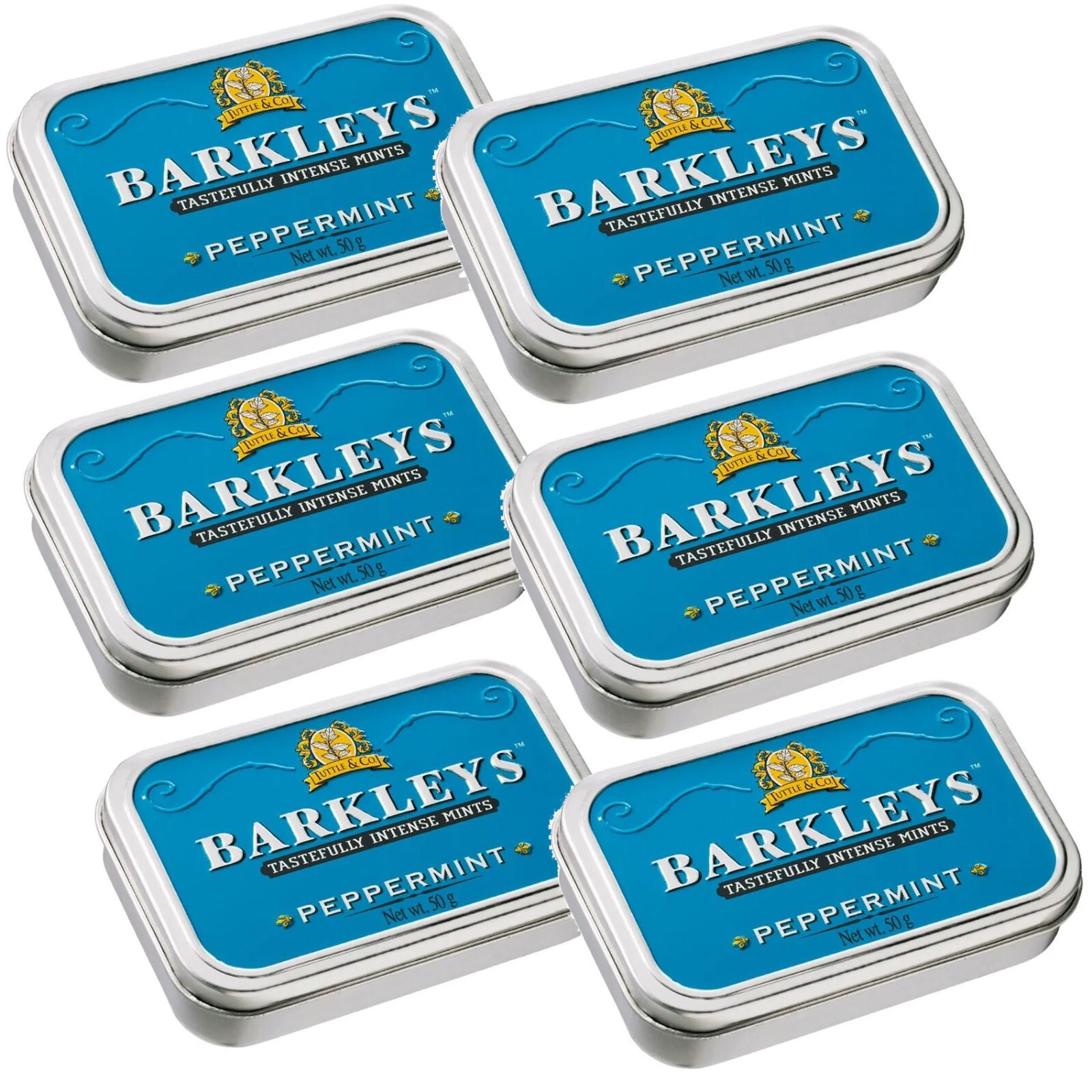 Barkleys Intense Peppermint Mints 6 x 50g Tin - Classic Strong Mint Premium Tin