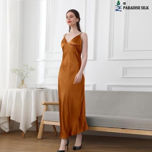 Maxikleid aus Seide 19 mm mit Spaghetti-V-Ausschnitt und rückenfreiem Nachthemd - Bild 6 von 14