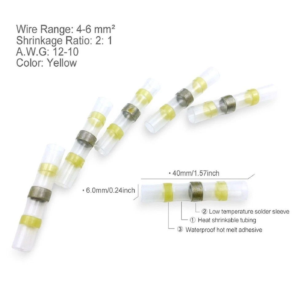 200X Solder Connectors 12-10 AWG Heat Shrink Butt Wire Terminals Seal Sleeve Kit - Image 3 of 4