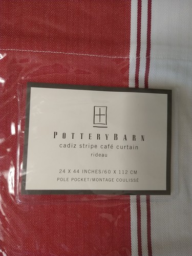 POTTERY BARN CADIZ STRIPE CAFE CURTAIN 24”x44” (1 Panel) RED POLE POCKET - Picture 2 of 5