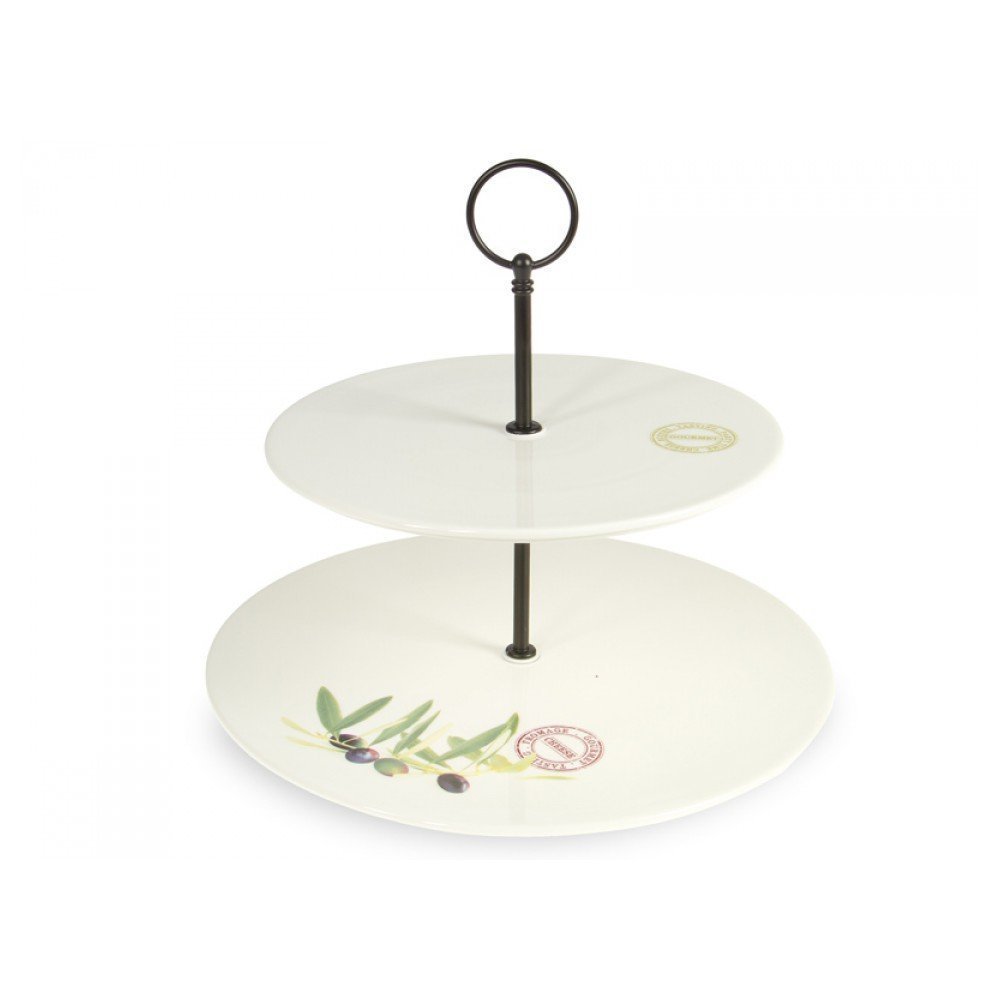 EasyLife 2 Tier Porcelain Serving Plate Olive Design