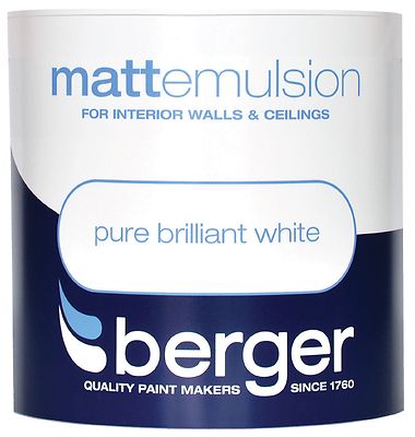 Berger Matt Dispersion Rein Brillantweiß Wand Decken Farbe 3L