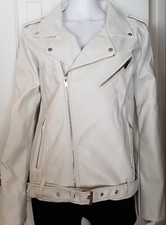 Womens Motorcycle Biker Style White Faux Leather Jacket (xxl)