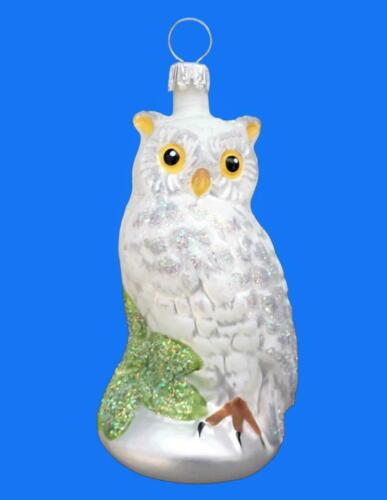 WHITE SNOW OWL GERMAN BLOWN GLASS CHRISTMAS TREE ORNAMNET SCHNEE EULE DECORATION - Picture 1 of 1