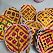 5  Woven Bamboo Round Hand Fan Vintage Style