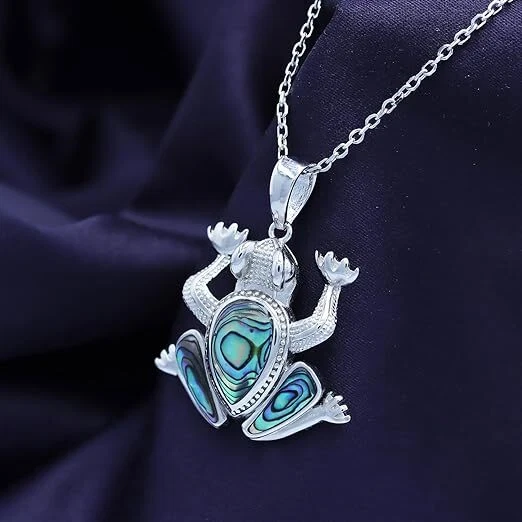 Collar Colgante Animales Piedra Concha Abulón 18" Chapado en Oro Blanco 14K Plata Foto 3 de 4