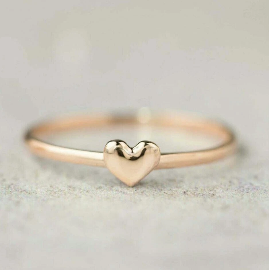 14K Solid Gold Heart Ring Minimalist Dainty Ring Band Heart Ring Christmas Gift. - Image 2 of 4