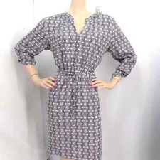 LOFT BLACK & WHITE GEOMETRIC CASUAL BLOUSON 3/4 SLEEVES DRESS SIZE: L NWT