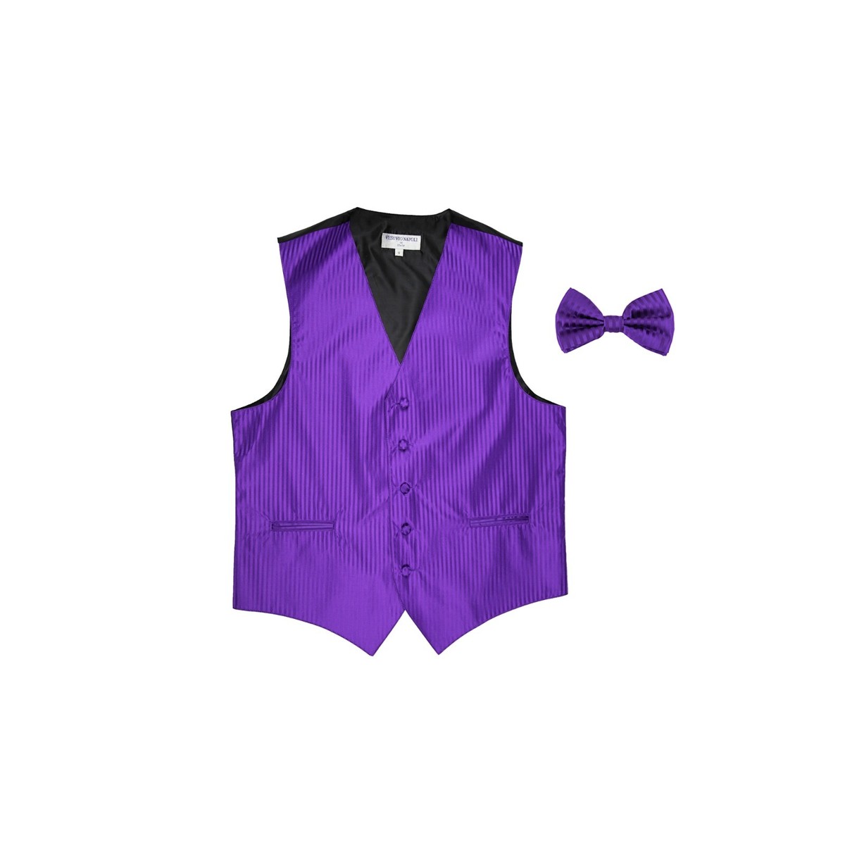 New Men's Tuxedo Vest Waistcoat Vertical Stripes Bowtie formal wedding  Purple