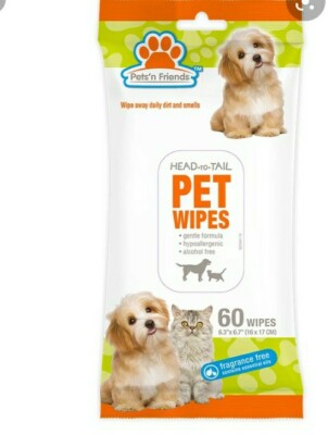 Pets n Friends Dogs & Cats Wipes Hypoallergenic ,Fragrance Free 60 Sheets, 1Pack