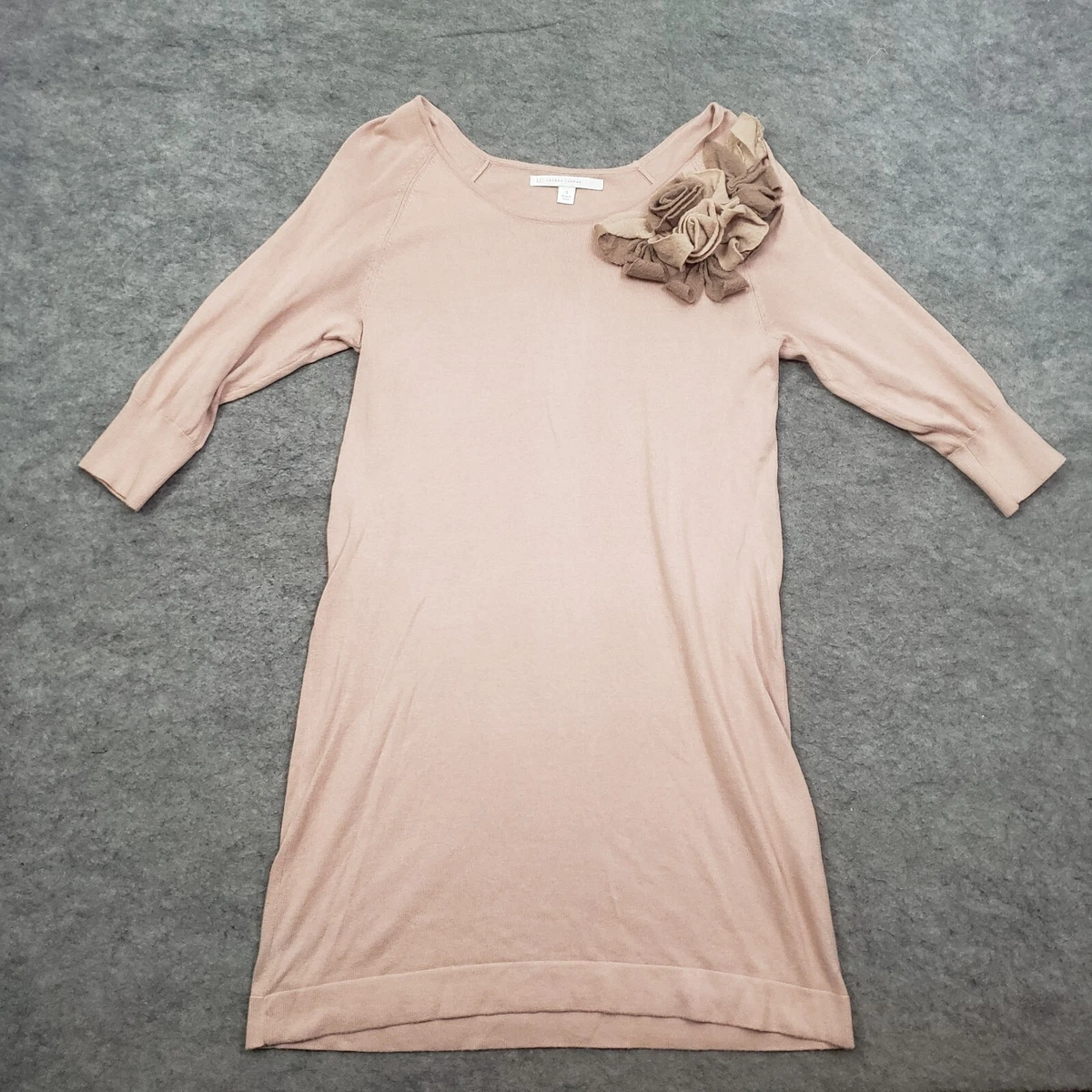 LC Lauren Conrad Dress Women S Small Beige Pink Sweater Long Sleeve Short  Casual