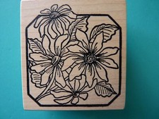 Stemmed Flowers Daisies  Tile MAGENTA Rubber Stamp