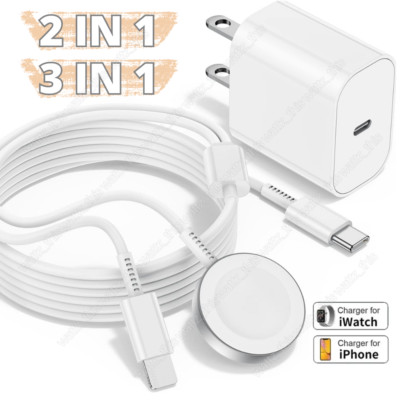 Magnetic PD Charging Cable Fast Charger Block For iPhone Apple Watch 7/6/5/4/SE