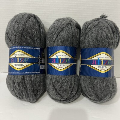 Lot Of 3 Alize Trend Collection Yarn 197 Gray Acrylic 37yd/100g each  Skeins