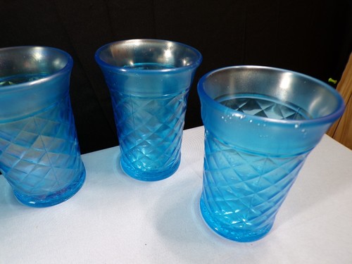 Northwood Celeste blau irisierend Stretch Glas konkav Diamanten Wasser Set INV2 - Bild 18 von 20