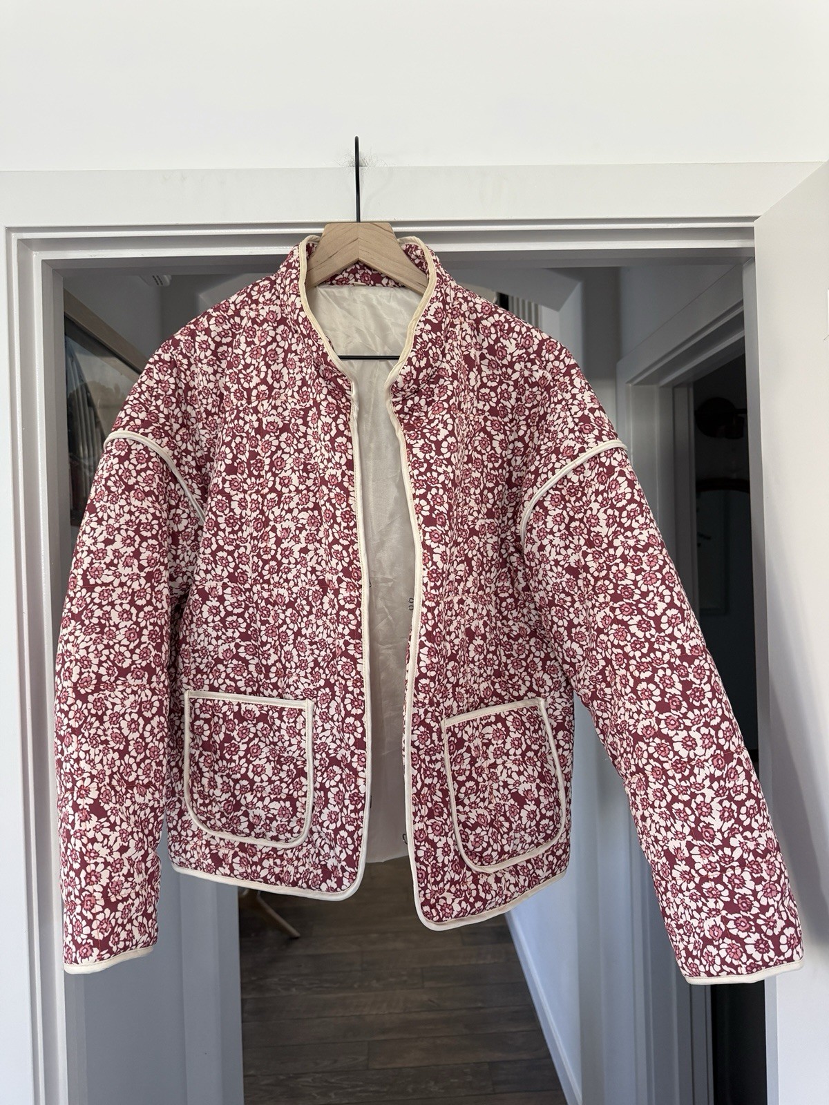 Floral Quilted Jacket Women’s Size Small, Burgundy Pink Cream Cottagecore Boho