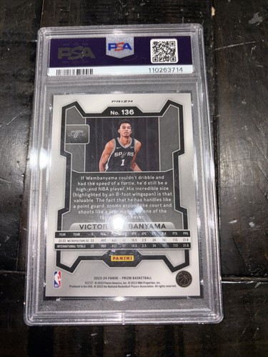 2023-24 Panini Prizm Victor Wembanyama #136 Red Ice Prizm Rookie RC PSA 10 Speroni - Foto 4 di 6