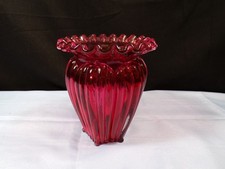 Fenton Cranberry Glass Vase w/ Ribbed Design 4 5/8" Tall