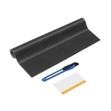1Set 20" x 3.3ft PET Carbon Fiber Vinyl Wrap with Scraper, Black