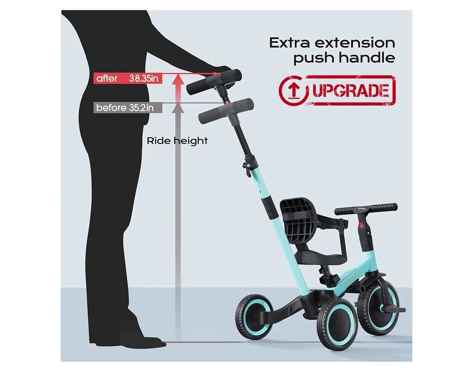 Bicicleta para niños pequeños, triciclo con mango de empuje para niños de 1-3 años, regalos de cumpleaños y juguetes f Foto 3 de 4