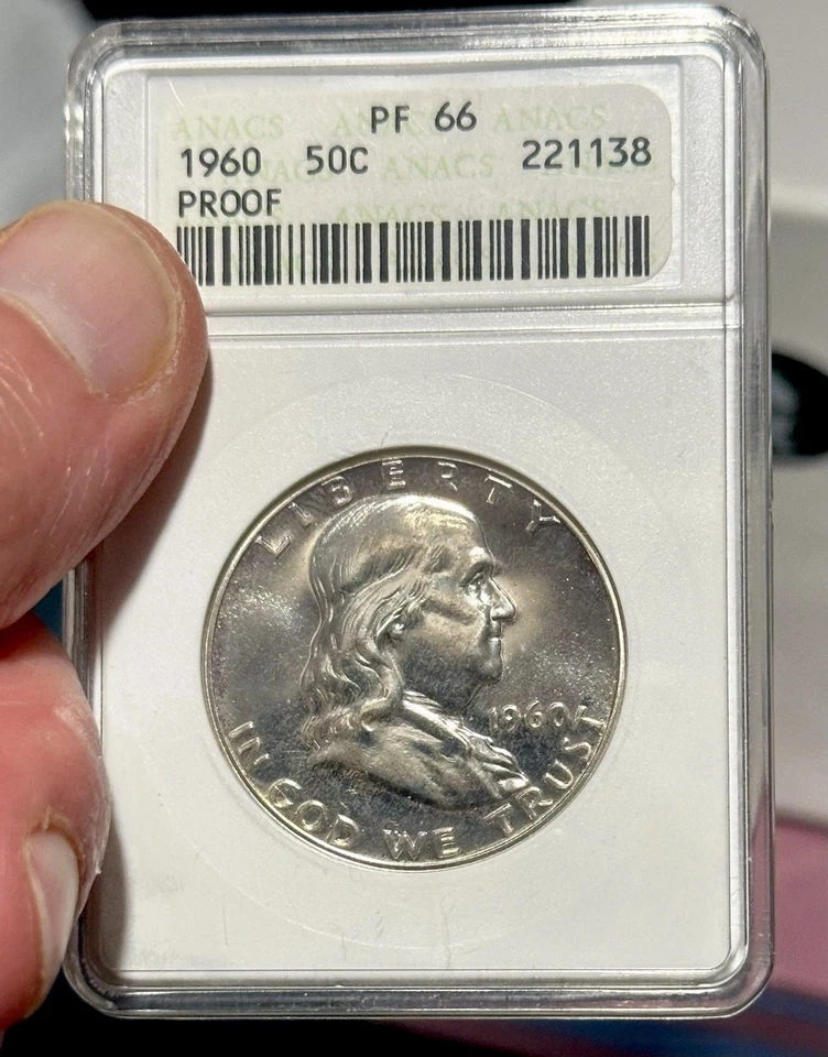 1960 Franklin Half Dollar Silver Proof PF 66 in ANACS Vintage Soapbox Old holder - Image 3 of 4
